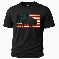 Retro Buffalo American Flag USA Bison Cooling Performance Crew T-Shirt