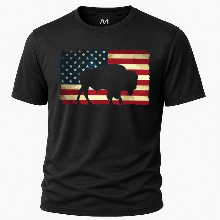 Retro Buffalo American Flag USA Bison Cooling Performance Crew T-Shirt