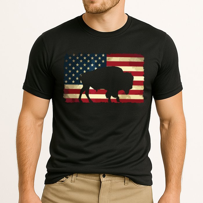 Retro Buffalo American Flag USA Bison Cooling Performance Crew T-Shirt