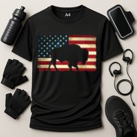 Retro Buffalo American Flag USA Bison Cooling Performance Crew T-Shirt