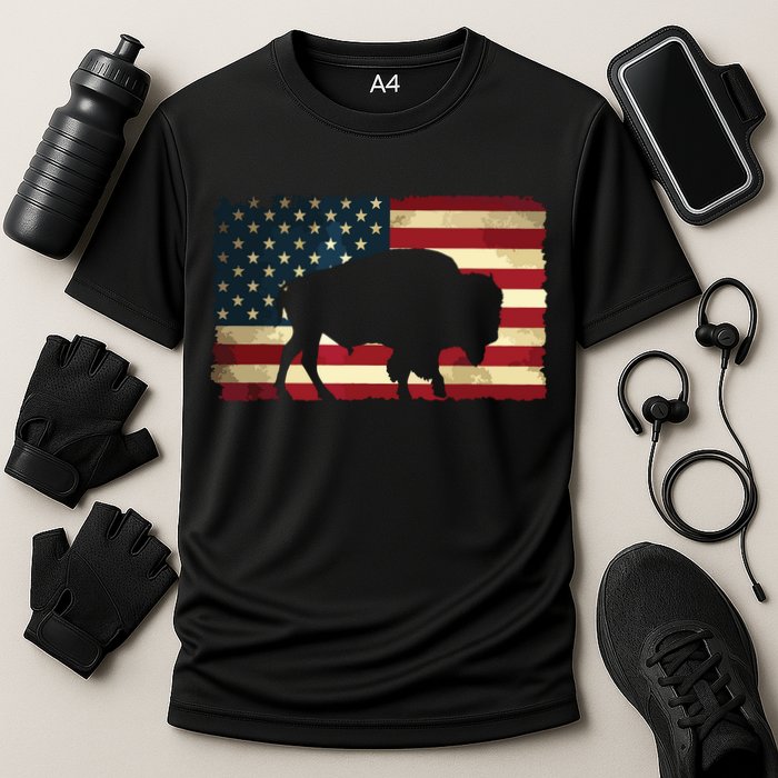 Retro Buffalo American Flag USA Bison Cooling Performance Crew T-Shirt