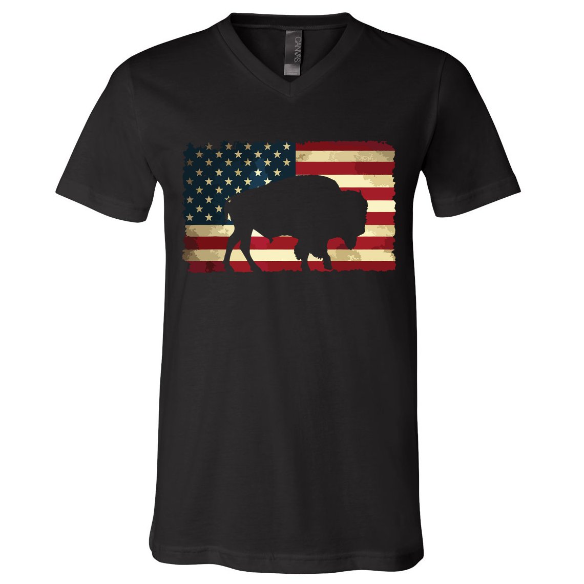 Retro Buffalo American Flag USA Bison V-Neck T-Shirt
