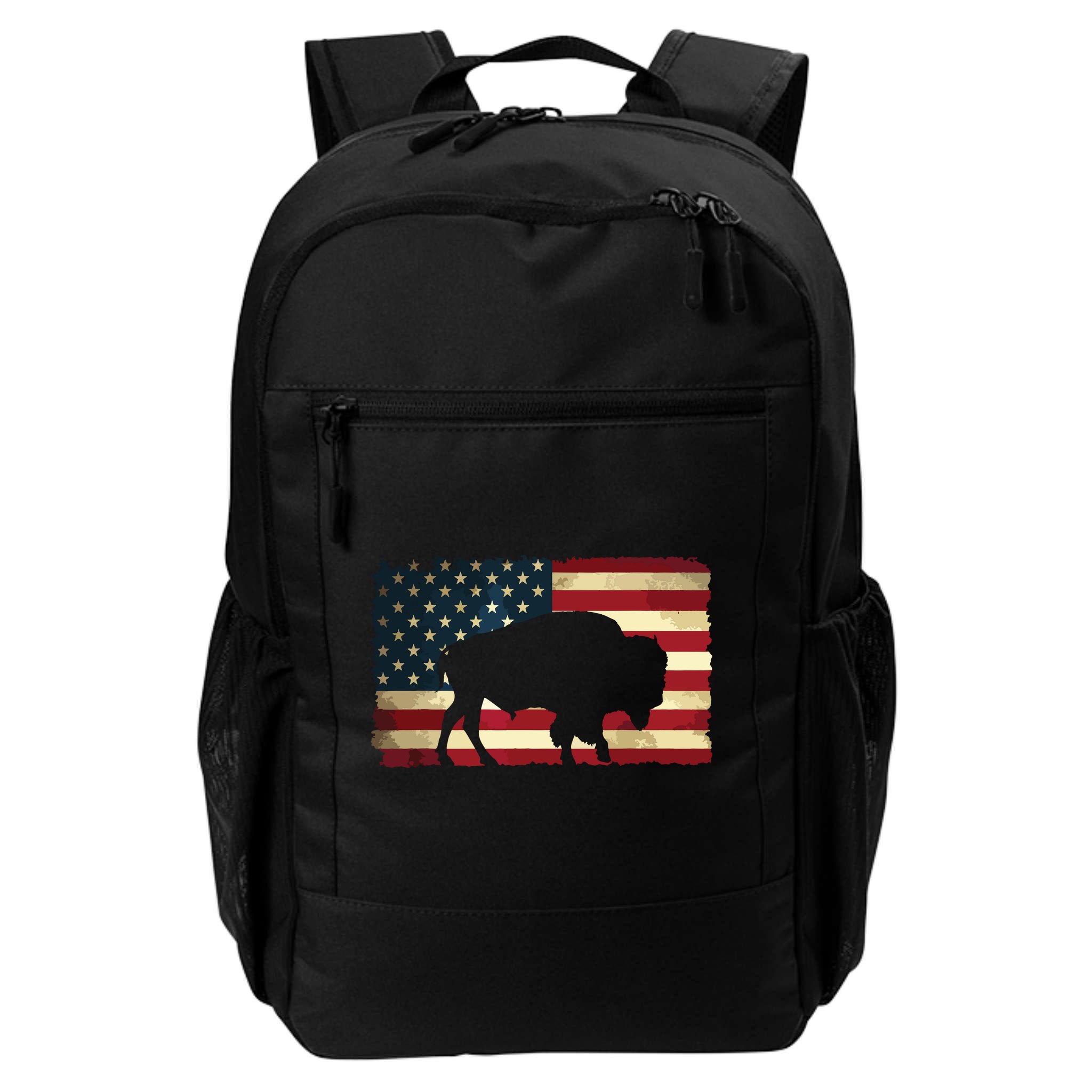 Retro Buffalo American Flag USA Bison Backpack