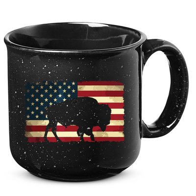 Retro Buffalo American Flag USA Bison 15oz Campfire Ceramic Mug