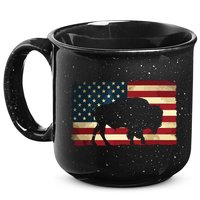 Retro Buffalo American Flag USA Bison 15oz Campfire Ceramic Mug