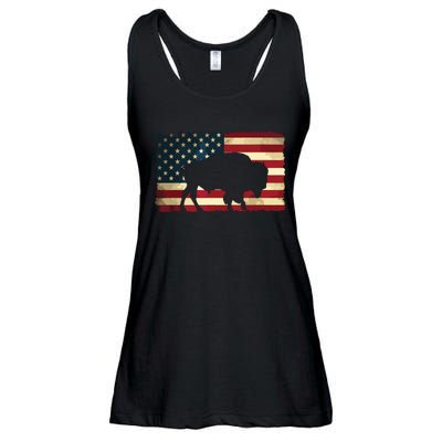 Retro Buffalo American Flag USA Bison Ladies Essential Flowy Tank