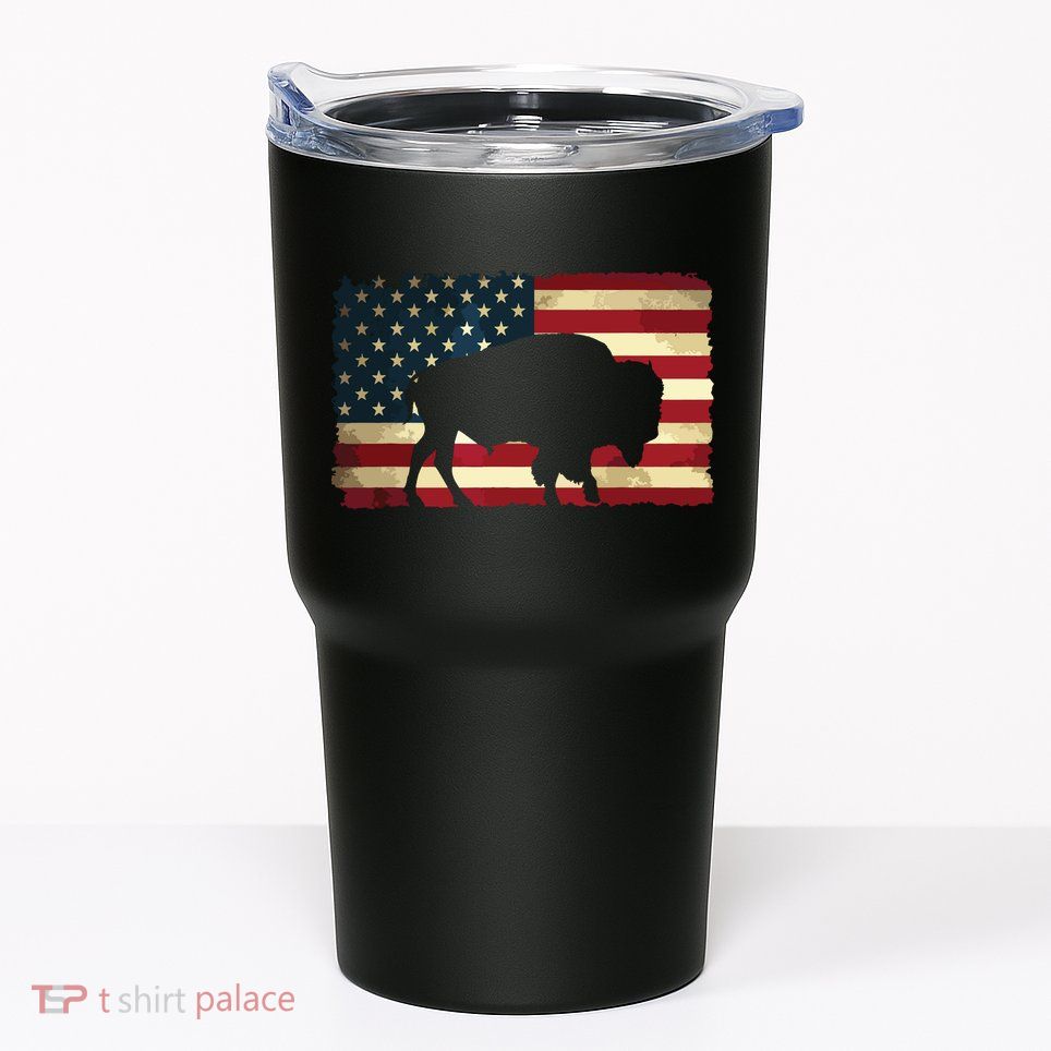 Retro Buffalo American Flag USA Bison Tumbler