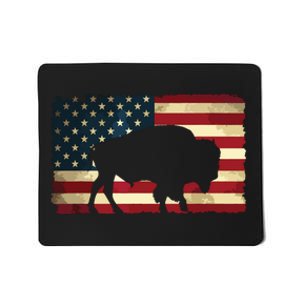 Retro Buffalo American Flag USA Bison Mousepad