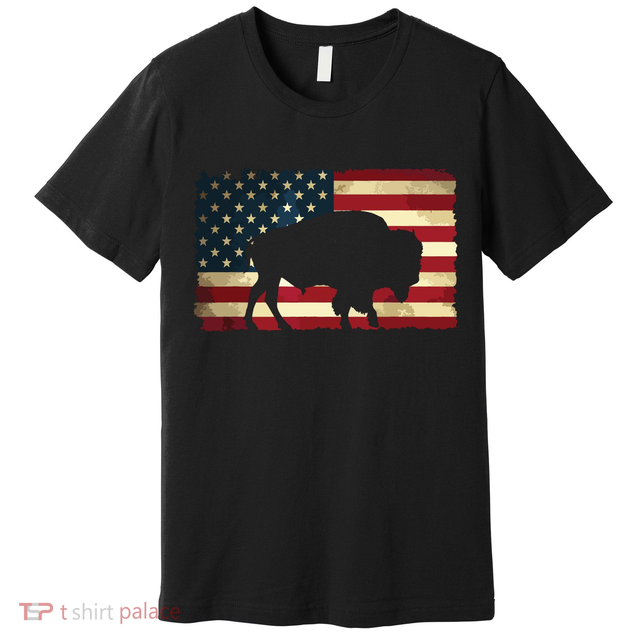 Retro Buffalo American Flag USA Bison Premium T-Shirt