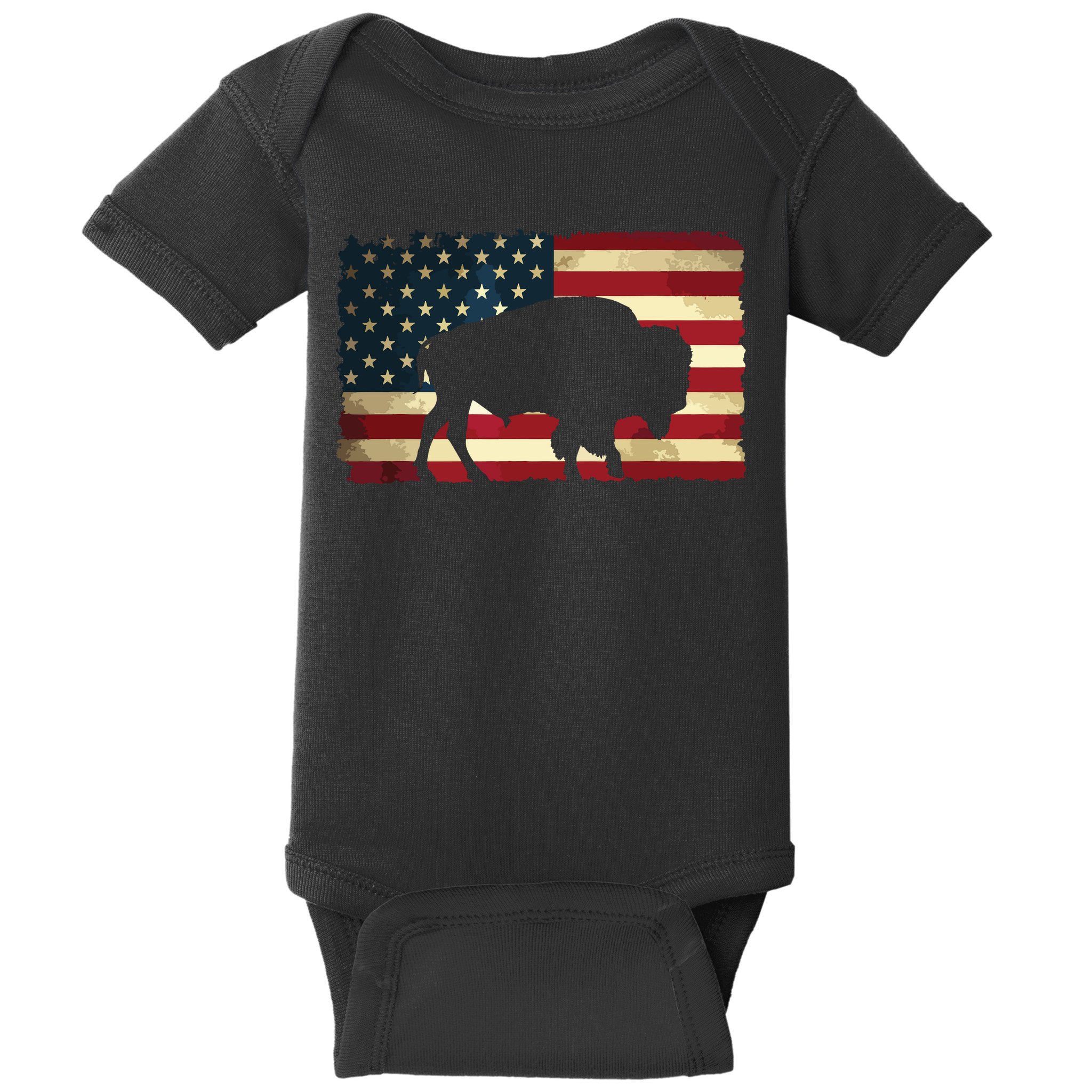 Retro Buffalo American Flag USA Bison Baby Bodysuit