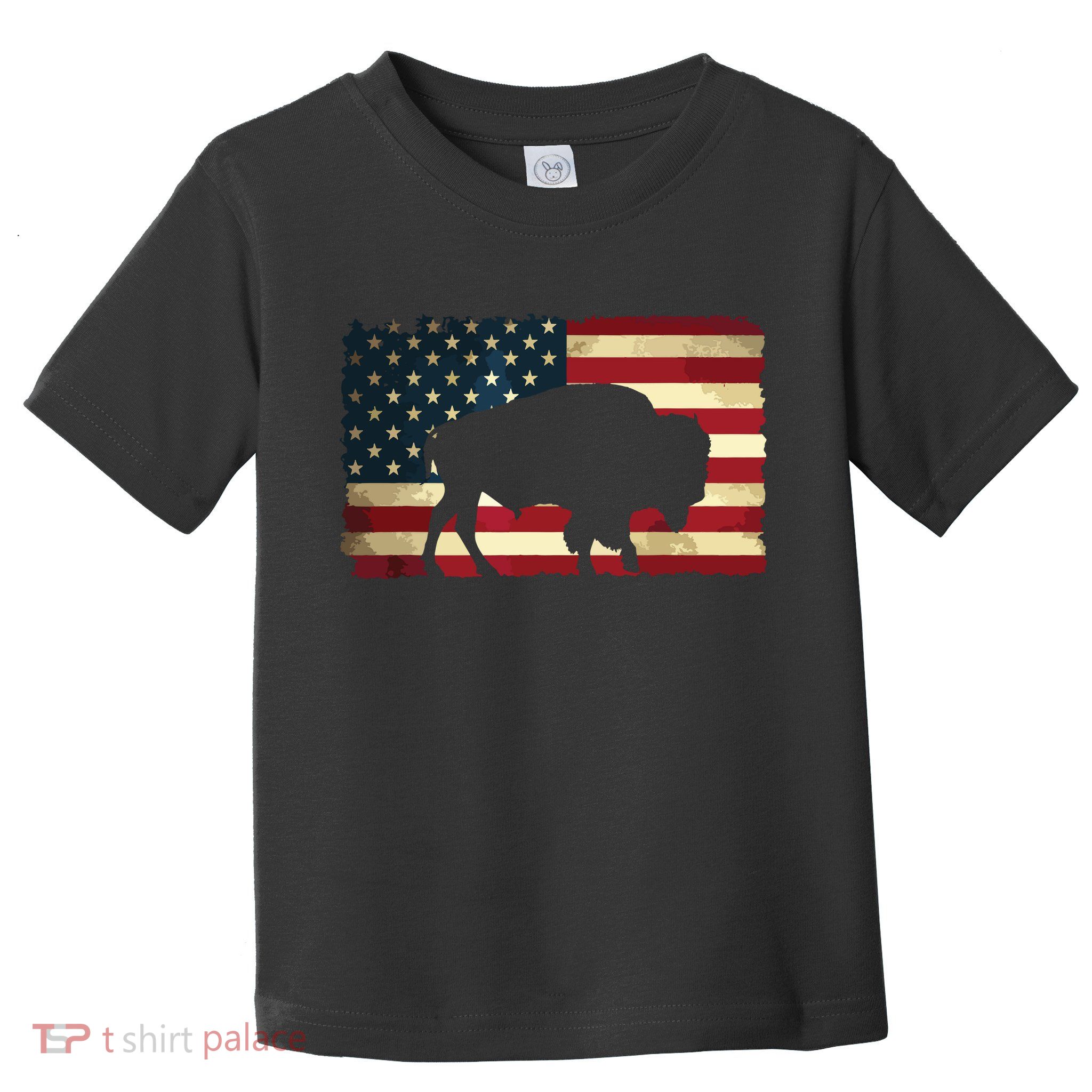 Retro Buffalo American Flag USA Bison Toddler T-Shirt