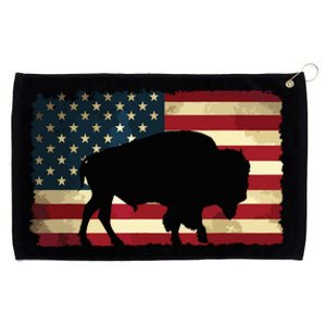 Retro Buffalo American Flag USA Bison Grommeted Golf Towel