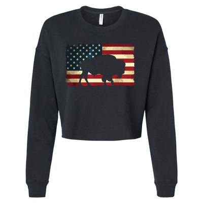 Retro Buffalo American Flag USA Bison Cropped Pullover Crew
