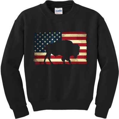 Retro Buffalo American Flag USA Bison Kids Sweatshirt