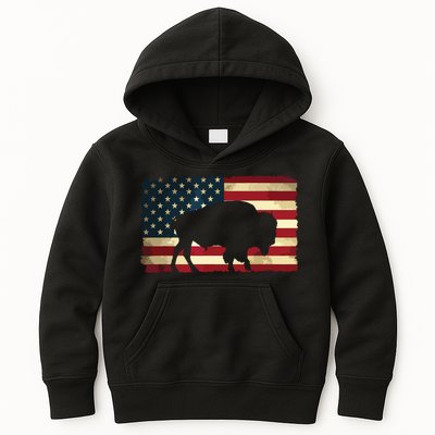 Retro Buffalo American Flag USA Bison Kids Hoodie