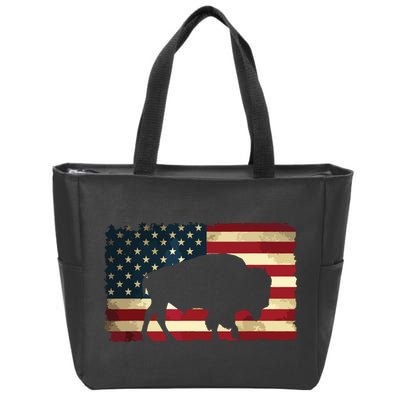 Retro Buffalo American Flag USA Bison Zip Tote Bag