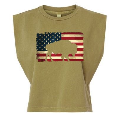 Retro Buffalo American Flag USA Bison Garment-Dyed Women's Muscle Tee