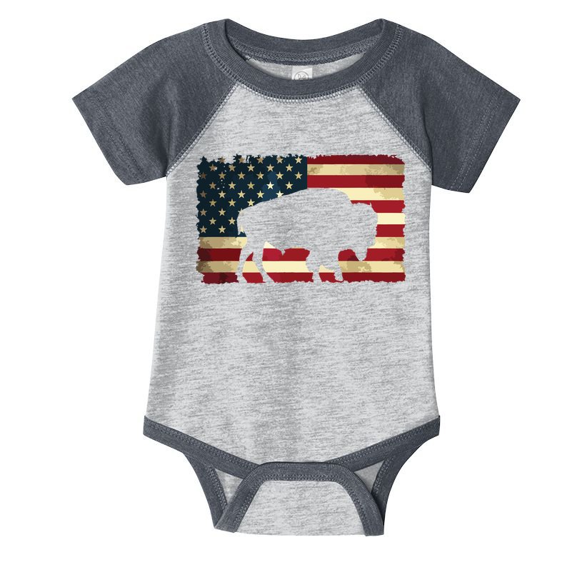 Retro Buffalo American Flag USA Bison Infant Baby Jersey Bodysuit