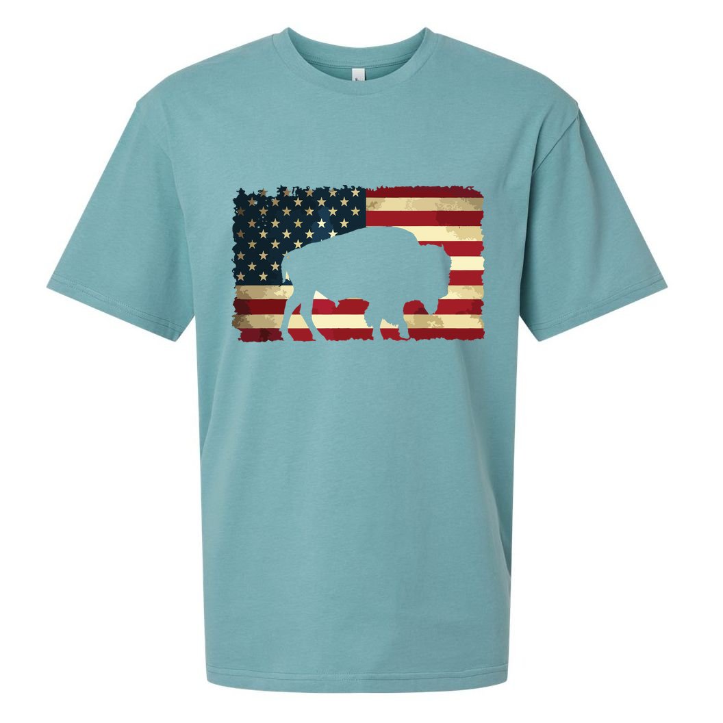 Retro Buffalo American Flag USA Bison Sueded Cloud Jersey T-Shirt