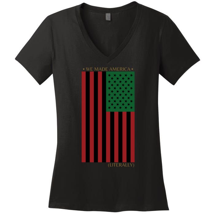 Red Black And Green Flag RBG American Flag Women's V-Neck T-Shirt