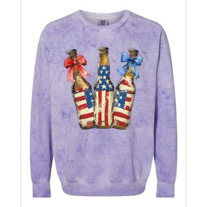 Retro Beer American Flag Usa 4th Of July Party Ing Funny Gift Colorblast Crewneck Sweatshirt