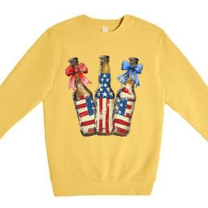 Retro Beer American Flag Usa 4th Of July Party Ing Funny Gift Premium Crewneck Sweatshirt