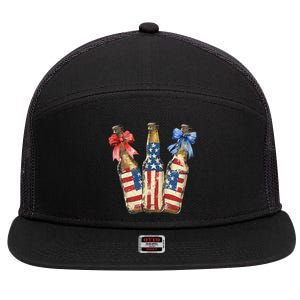 Retro Beer American Flag Usa 4th Of July Party Ing Funny Gift 7 Panel Mesh Trucker Snapback Hat