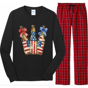 Retro Beer American Flag Usa 4th Of July Party Ing Funny Gift Long Sleeve Pajama Set