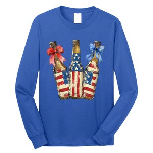 Retro Beer American Flag Usa 4th Of July Party Ing Funny Gift Long Sleeve Shirt