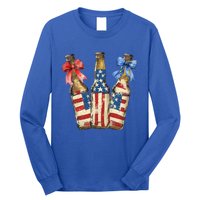 Retro Beer American Flag Usa 4th Of July Party Ing Funny Gift Long Sleeve Shirt