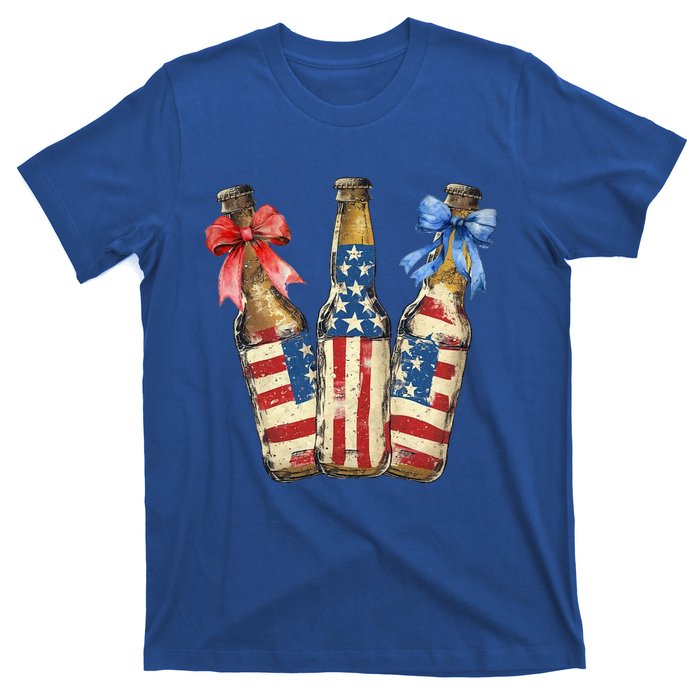 Retro Beer American Flag Usa 4th Of July Party Ing Funny Gift T-Shirt