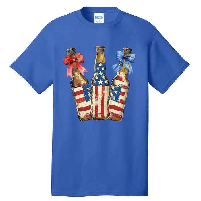 Retro Beer American Flag Usa 4th Of July Party Ing Funny Gift Tall T-Shirt