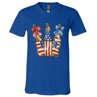 Retro Beer American Flag Usa 4th Of July Party Ing Funny Gift V-Neck T-Shirt