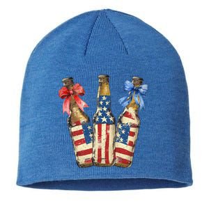 Retro Beer American Flag Usa 4th Of July Party Ing Funny Gift Sustainable Beanie