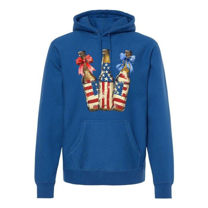 Retro Beer American Flag Usa 4th Of July Party Ing Funny Gift Premium Hoodie