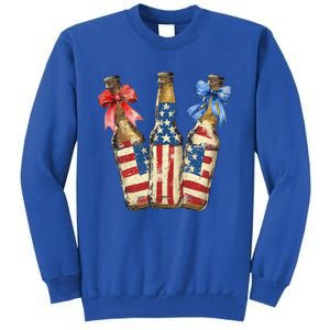 Retro Beer American Flag Usa 4th Of July Party Ing Funny Gift Tall Sweatshirt