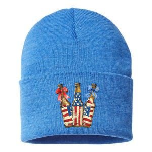 Retro Beer American Flag Usa 4th Of July Party Ing Funny Gift Sustainable Knit Beanie