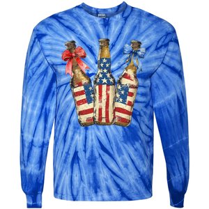 Retro Beer American Flag Usa 4th Of July Party Ing Funny Gift Tie-Dye Long Sleeve Shirt