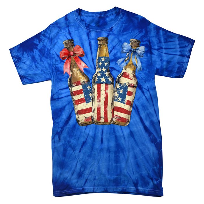 Retro Beer American Flag Usa 4th Of July Party Ing Funny Gift Tie-Dye T-Shirt