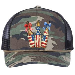 Retro Beer American Flag Usa 4th Of July Party Ing Funny Gift Retro Rope Trucker Hat Cap