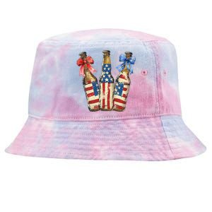 Retro Beer American Flag Usa 4th Of July Party Ing Funny Gift Tie-Dyed Bucket Hat