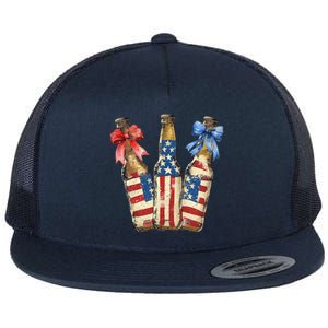 Retro Beer American Flag Usa 4th Of July Party Ing Funny Gift Flat Bill Trucker Hat