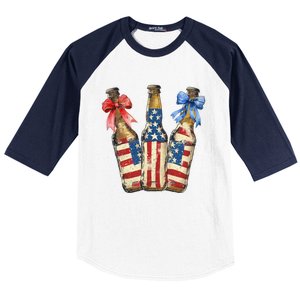 Retro Beer American Flag Usa 4th Of July Party Ing Funny Gift Baseball Sleeve Shirt