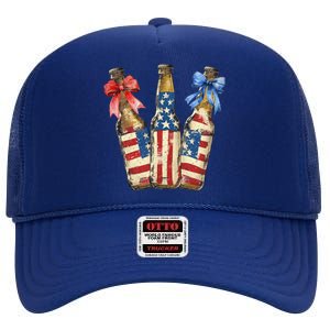 Retro Beer American Flag Usa 4th Of July Party Ing Funny Gift High Crown Mesh Back Trucker Hat