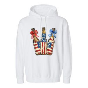 Retro Beer American Flag Usa 4th Of July Party Ing Funny Gift Garment-Dyed Fleece Hoodie