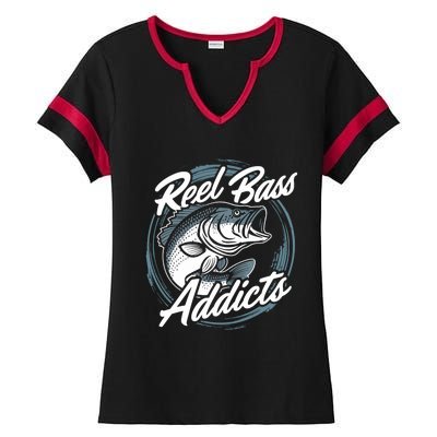 Reel Bass Addicts Bass Fishing Gift Ladies Halftime Notch Neck Tee