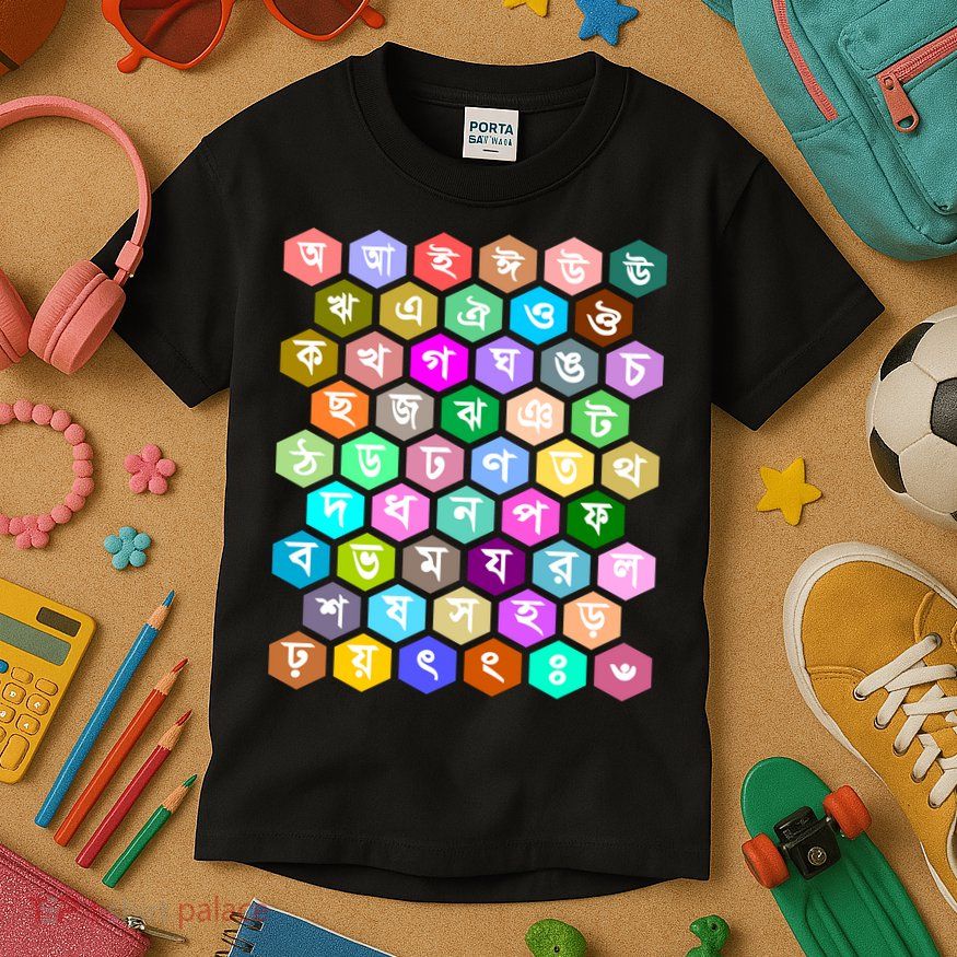 Rainbow Bangla Alphabets Letters Learning Bengali Kids T-Shirt