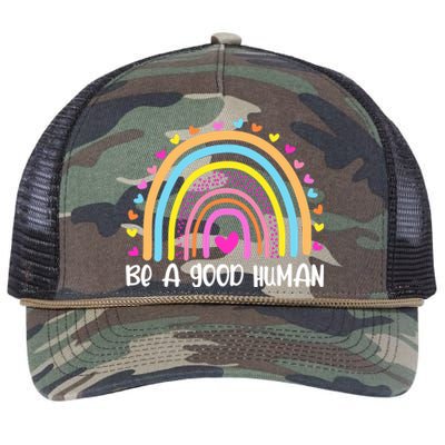 Retro Be A Good Human Saying Kindness Quote Positive Message Retro Rope Trucker Hat Cap