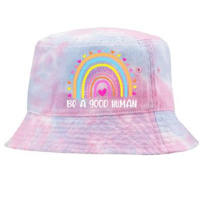 Retro Be A Good Human Saying Kindness Quote Positive Message Tie-Dyed Bucket Hat