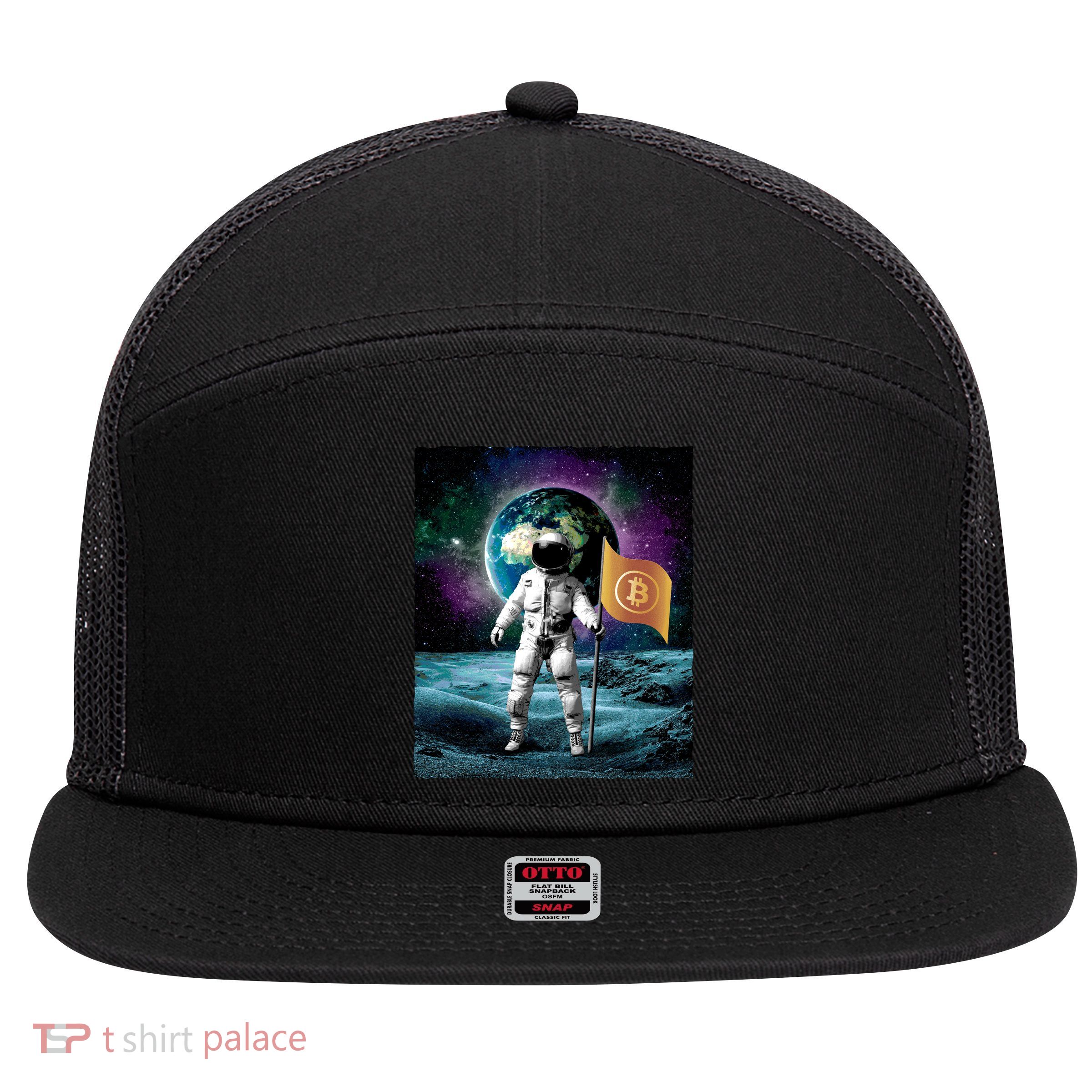Retro Bitcoin Astronaut 7 Panel Mesh Trucker Snapback Hat